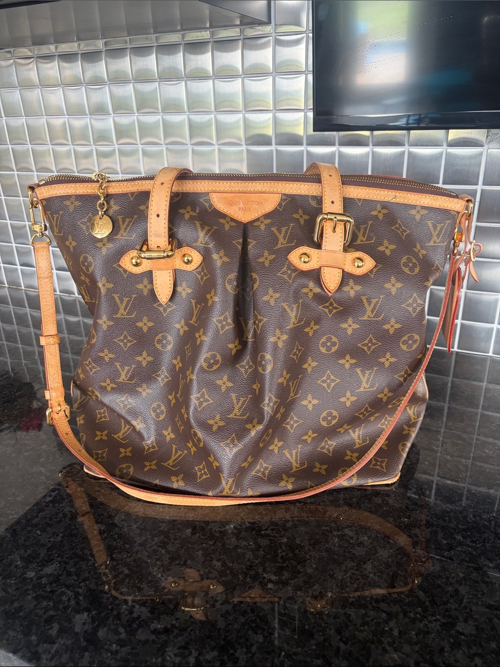 Louis Vuitton Monogram Canvas Tote with Natural Leather Trim